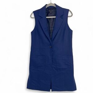 Pendleton 100% Wool Long Line Duster Vest Womens S Blue Sleeveless Blazer Jacket